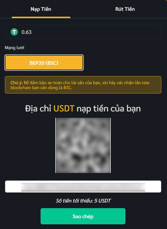 Nạp tiền USDT-BEP20 Moniq